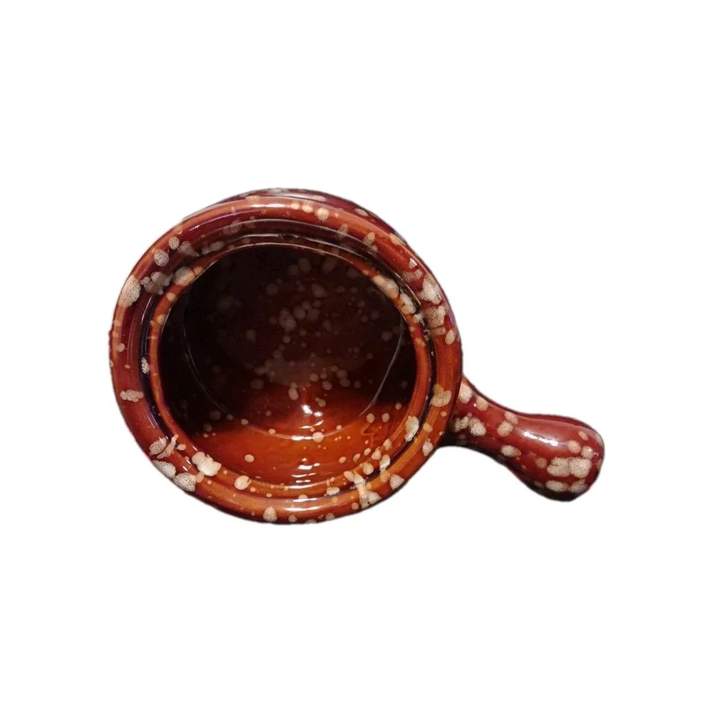 Vintage Brown Speckled Ceramic French Onion Soup Bowls with Lids Set of 2